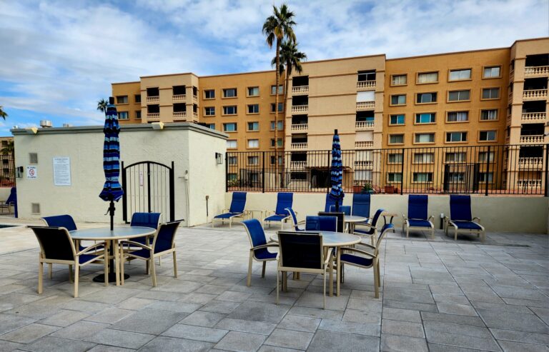 Seating area outside the BBQ Area at pool 1