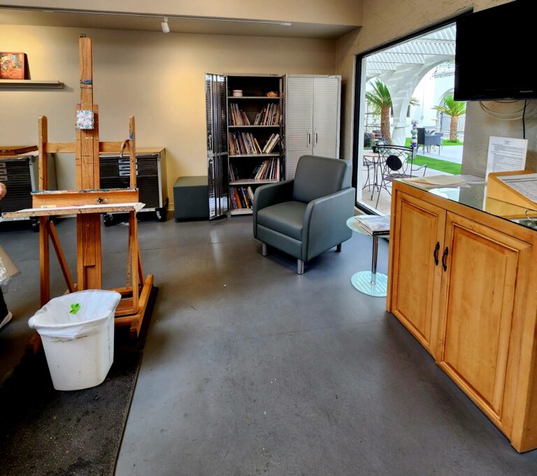 Art Resource Books and reading nook.