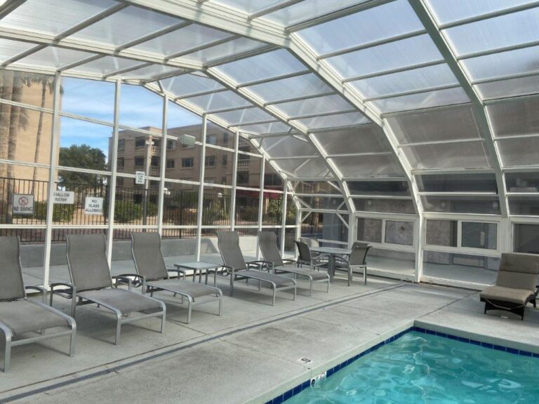 Tables around the pool edges