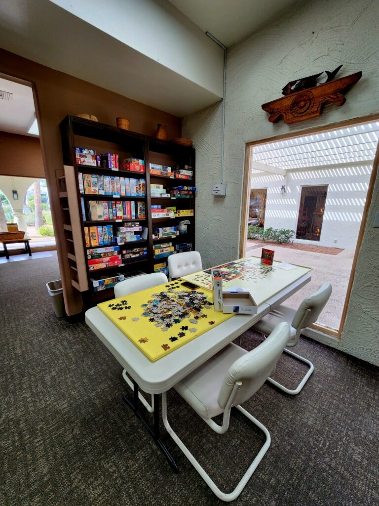 A puzzle table in the library.